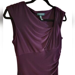Lauren Ralph Lauren Essentials Dress Raisin (Purple) Women 8 Side Twist Ruching